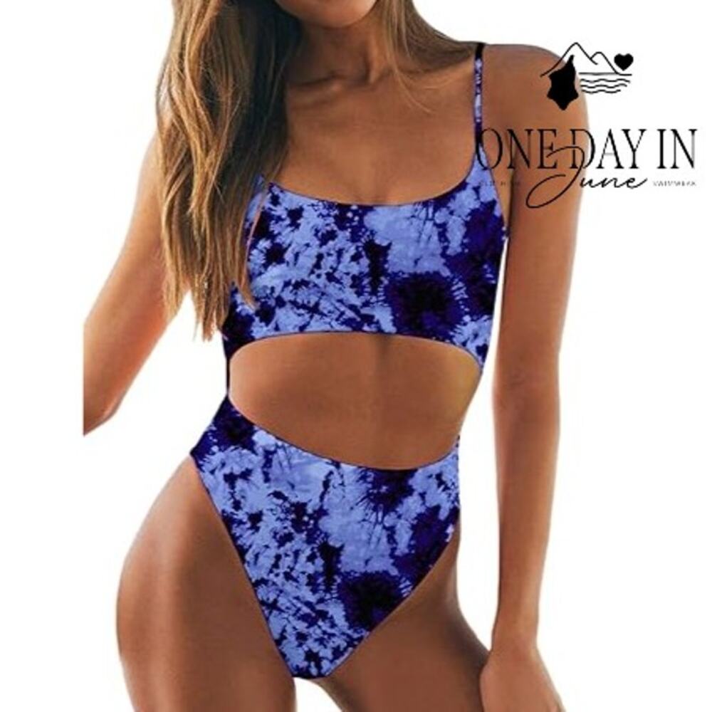 Meyeeka Lace Up Back Cut Out One Piece Swimsuit Size L